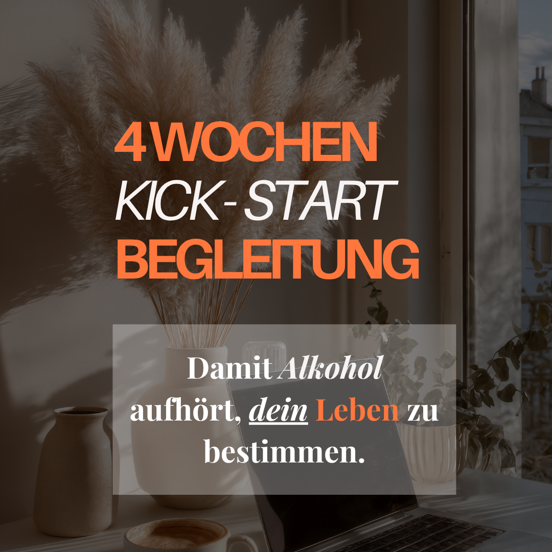 4 Wochen Kick-Start Programm für Frauen zur Überwindung von Alkoholabhängigkeit und Cravings. Ganzheitliches Coaching mit täglicher WhatsApp-Begleitung, wöchentlichen 1:1 Gesprächen und individuellen Strategien für ein alkoholfreies Leben. Online Coaching Programm für Frauen, die nachhaltig mit dem Trinken aufhören und emotionale Auslöser verstehen möchten. Unterstützung bei Stress, emotionalem Essen und Trinkverhalten durch persönliche 1:1 Begleitung.